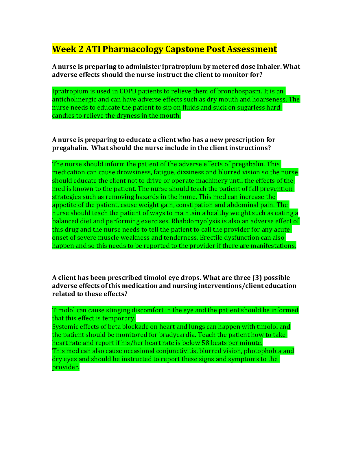 Recommended document preview for ATI-Pharmacology Capstone Post Assessment-2021